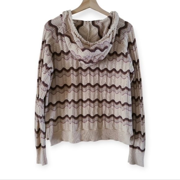 Heartloom Elias Chevron Pattern Knit Hooded Sweater Tan Brown 100% Cotton - Picture 10 of 17